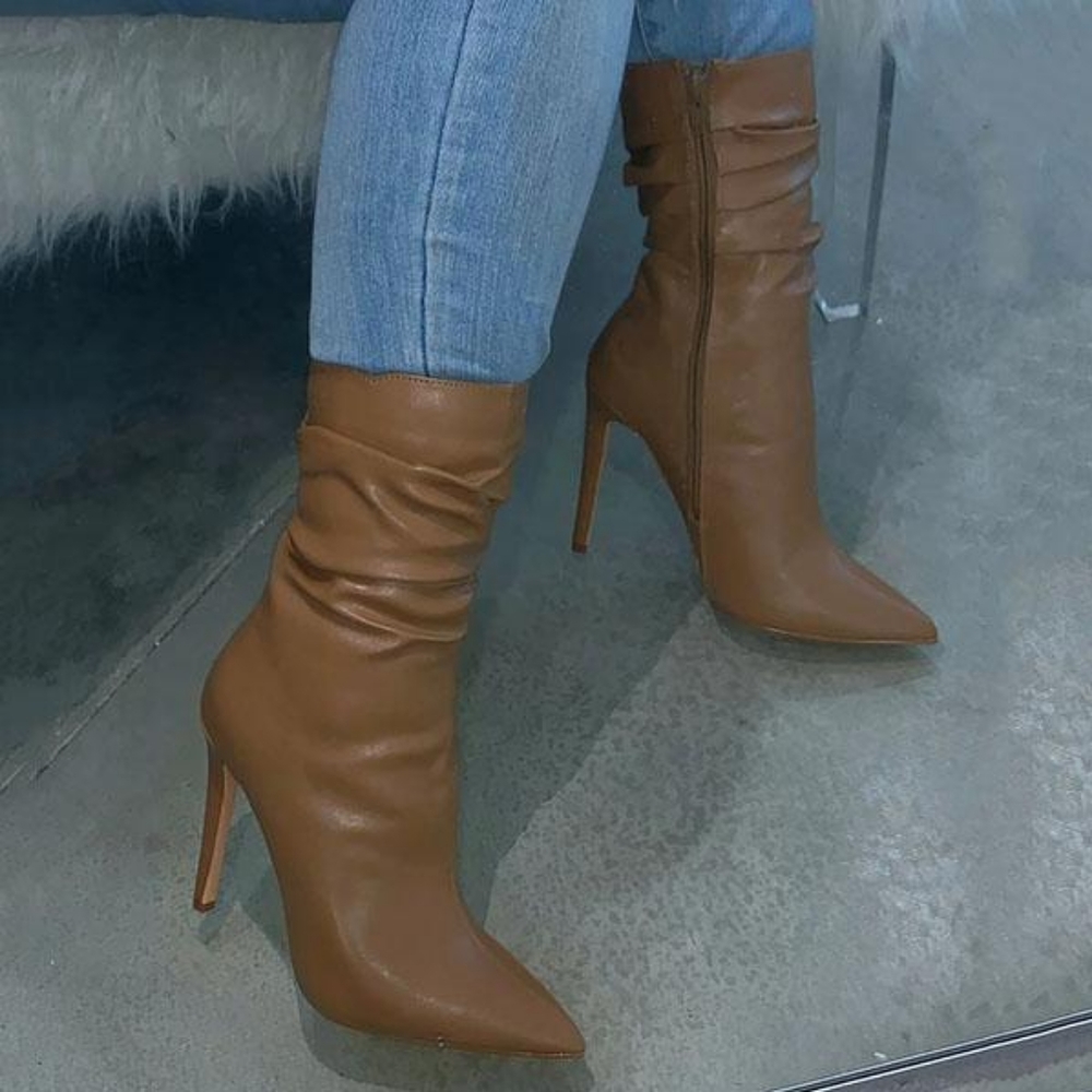 Mocha brown leather ankle booties - Picture 3 of 6
